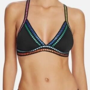 La Blanca Triangle Bikini Top Multicolored Threaded Black Swim Suit Bra Sz 4
